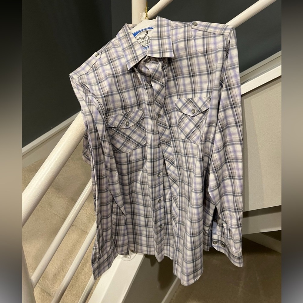 Banana Republic Plaid Western Shirt (Blue/Gray) - Size L